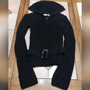 JLo Sweater Jacket Belted Zip Small Turtle Neck Vintage